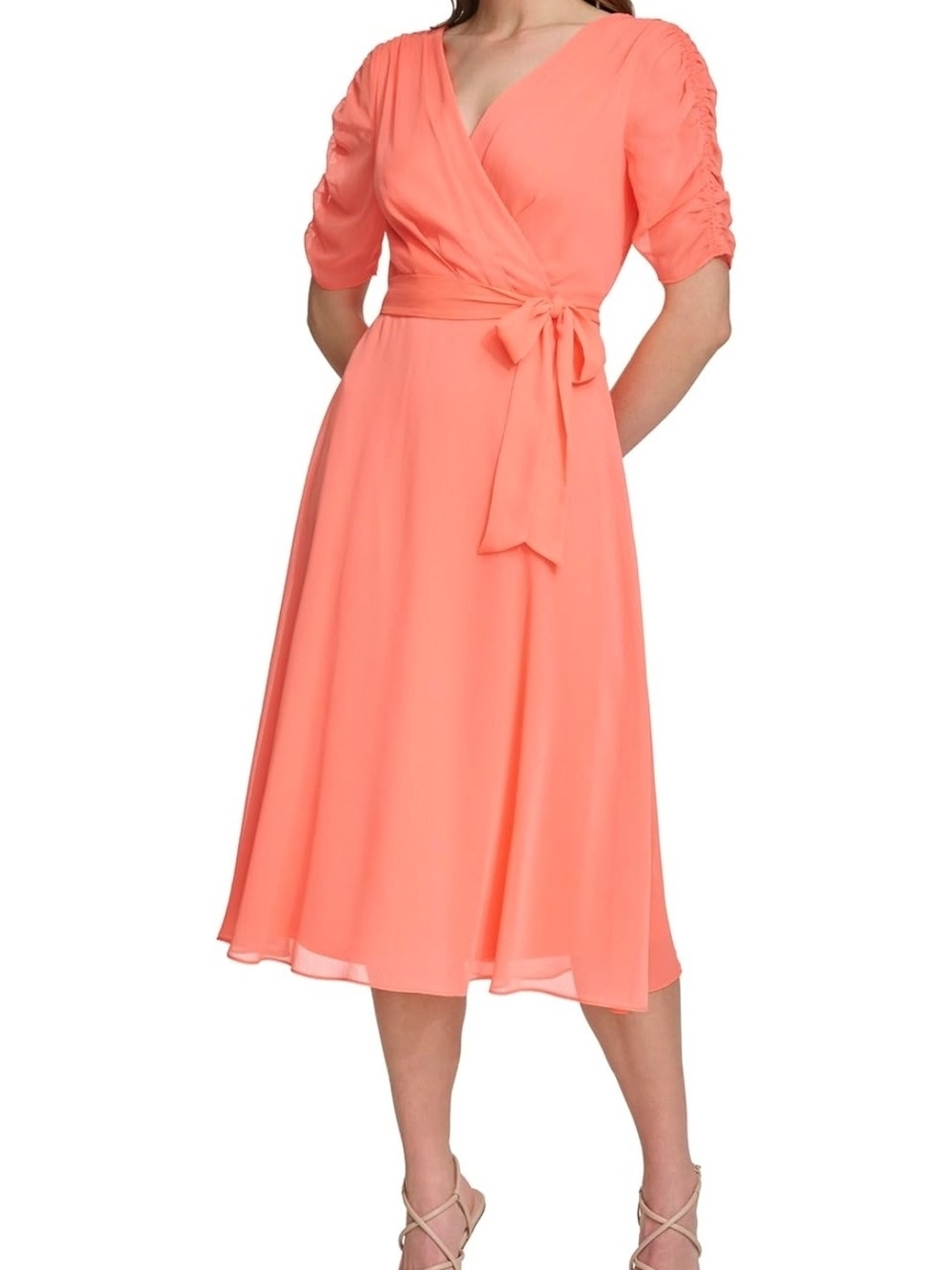 DNKY Wrap Midi Dress Coral Orange